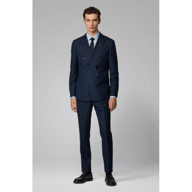 DOUBLE-BREASTED SLIM-FIT SUIT IN PINSTRIPE VIRGIN WOOL