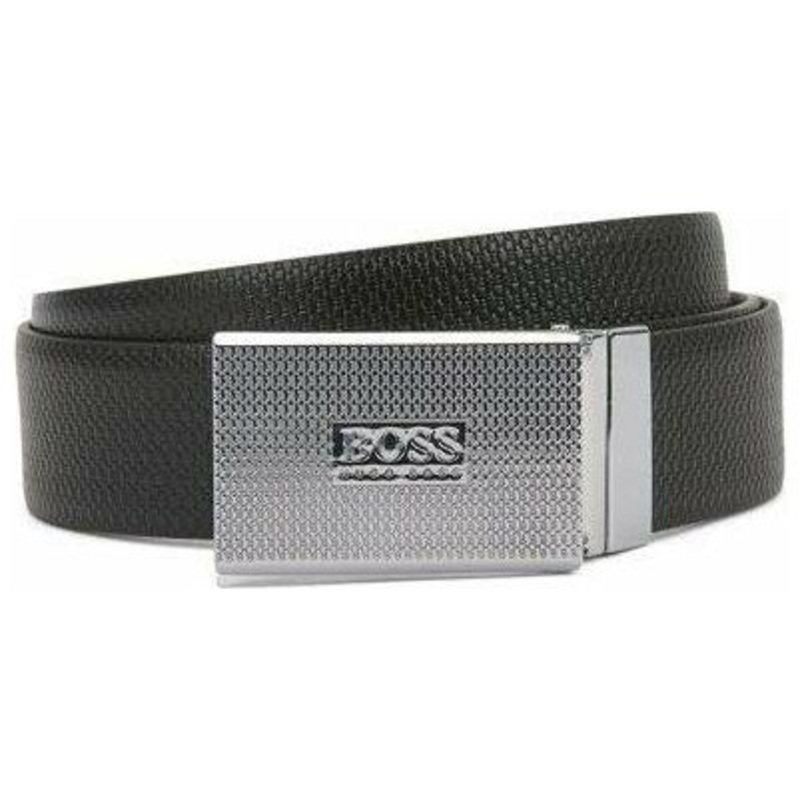 REVERSIBLE LEATHER BELT WITH PIN AND PLAQUE BUCKLES