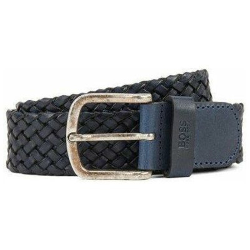 WOVEN-LEATHER BELT WITH LOGO-STAMPED KEEPER