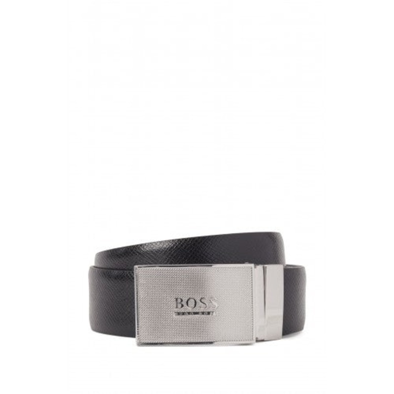 REVERSIBLE SMOOTH AND EMBOSSED LEATHER BELT