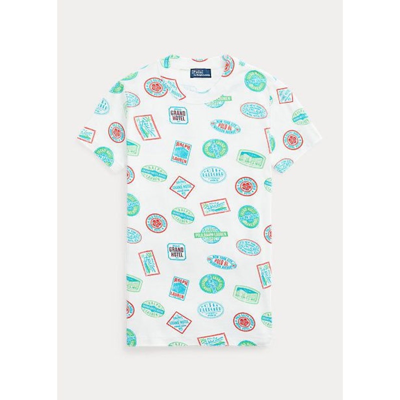 POLO RALPH LAUREN TRAVEL MOTIF RIBBED COTTON TEE