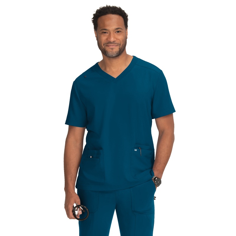 Men's 4-Pocket  V-Neck Free To Be Top - 672 - Caribbean Blue