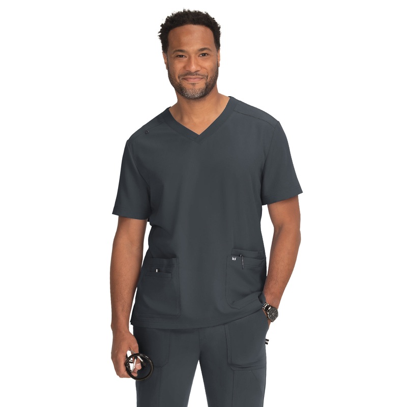 Men's 4-Pocket  V-Neck Free To Be Top - 672 - Charcoal