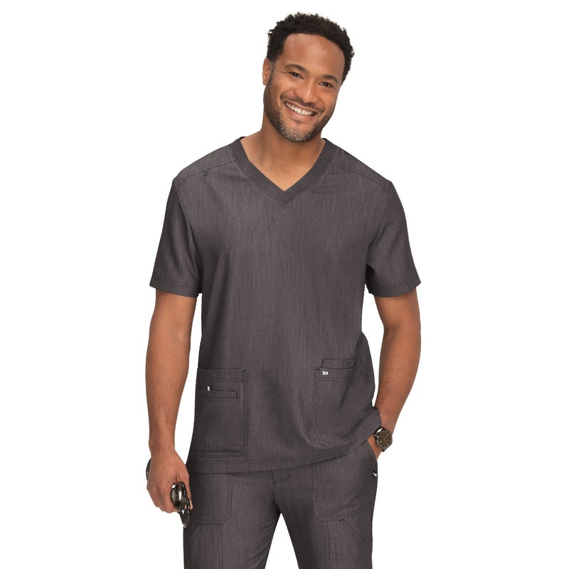 Men's 4-Pocket  V-Neck Free To Be Top - 672 - Heather Grey