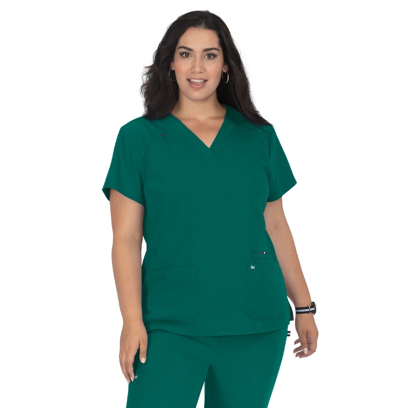 Women's 3-Pocket Wide V-Neck Stretch Hustle and Heart Top - 1019 - Hunter