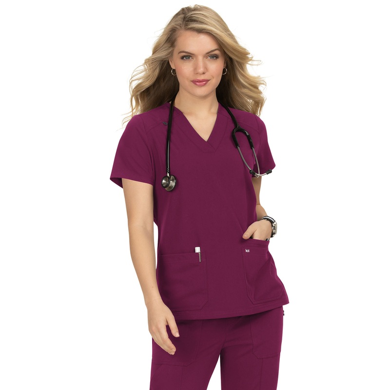Women's 3-Pocket Wide V-Neck Stretch Hustle and Heart Top - 1019 - Wine