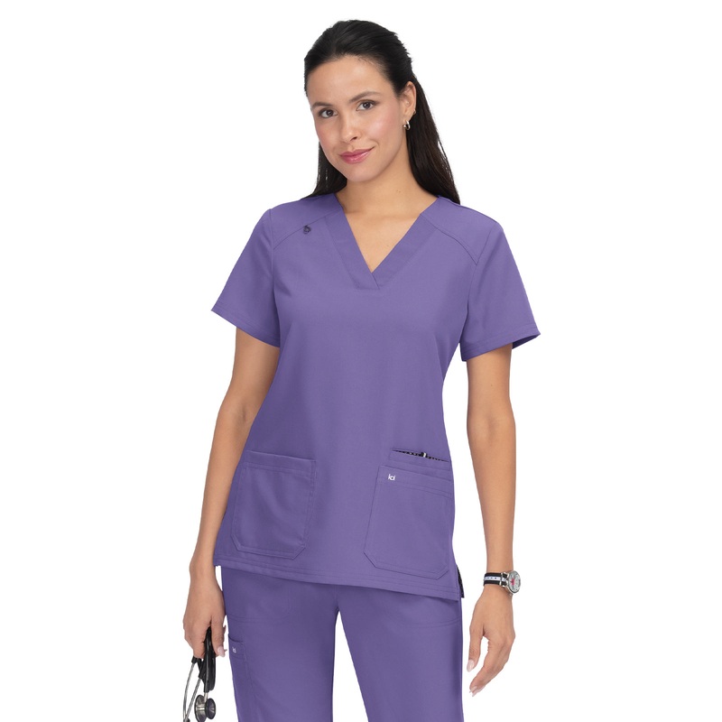 Women's 3-Pocket Wide V-Neck Stretch Hustle and Heart Top - 1019 - Wisteria