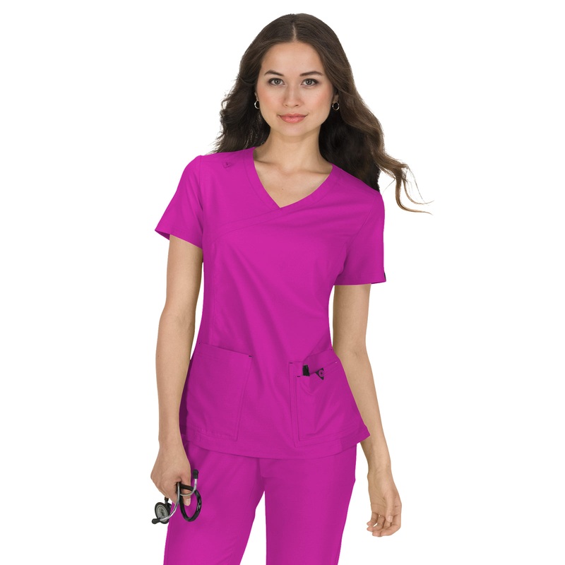 Women's Mock-Wrap Neck Katie Top - 374 - Azalea Pink