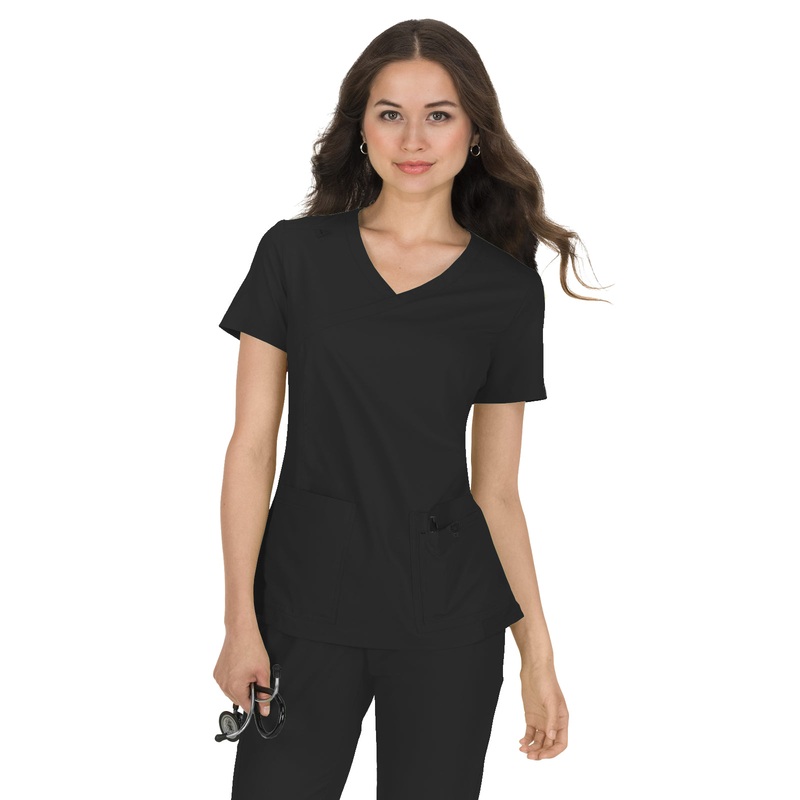 Women's Mock-Wrap Neck Katie Top - 374 - Black