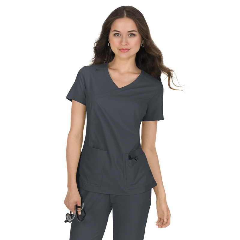 Women's Mock-Wrap Neck Katie Top - 374 - Charcoal