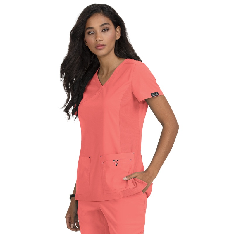 Women's Mock-Wrap Neck Katie Top - 374 - Coral