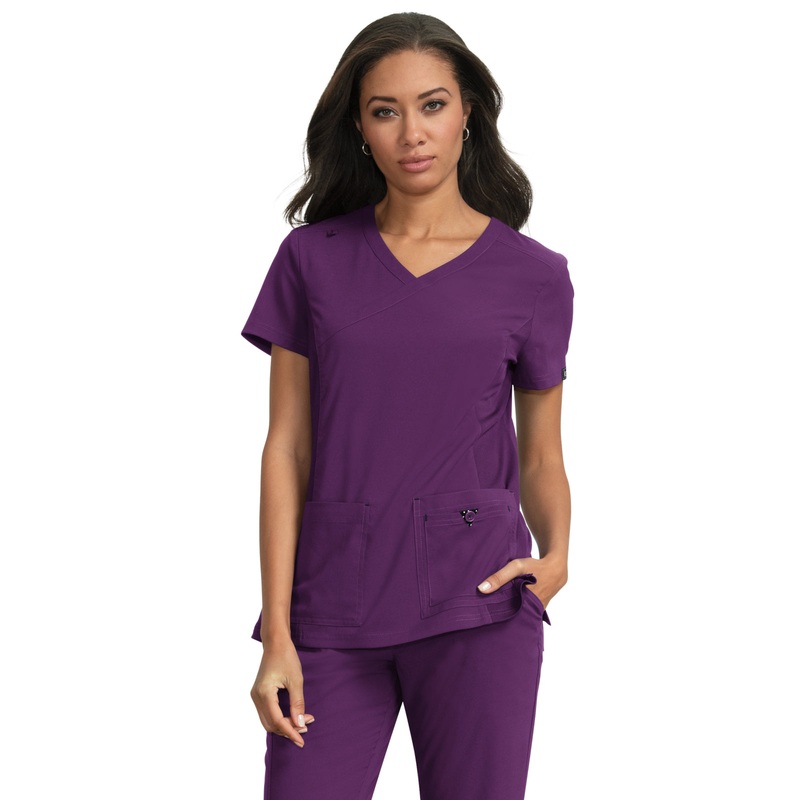 Women's Mock-Wrap Neck Katie Top - 374 - Eggplant