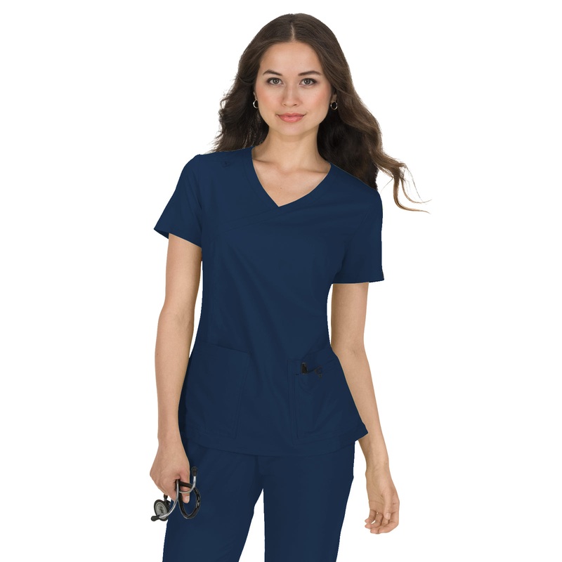 Women's Mock-Wrap Neck Katie Top - 374 - Navy