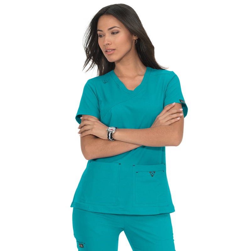 Women's Mock-Wrap Neck Katie Top - 374 - Teal