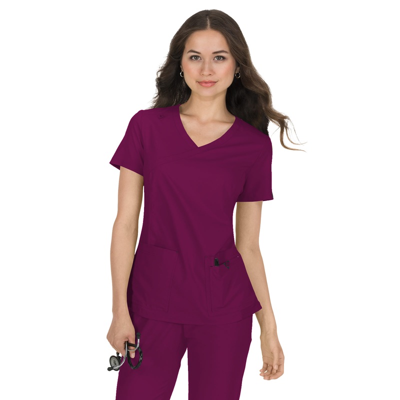 Women's Mock-Wrap Neck Katie Top - 374 - Wine