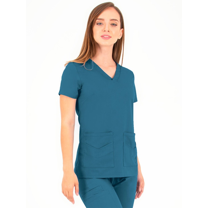 Women's V-Neck Top - 1416 - Caribbean Blue