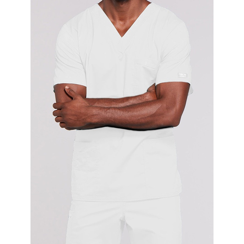 Unisex 2-Pocket V-Neck Top - 4725 - White