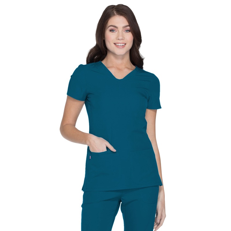 Women's Shaped V-Neck Top - 20710 - Caribbean Blue