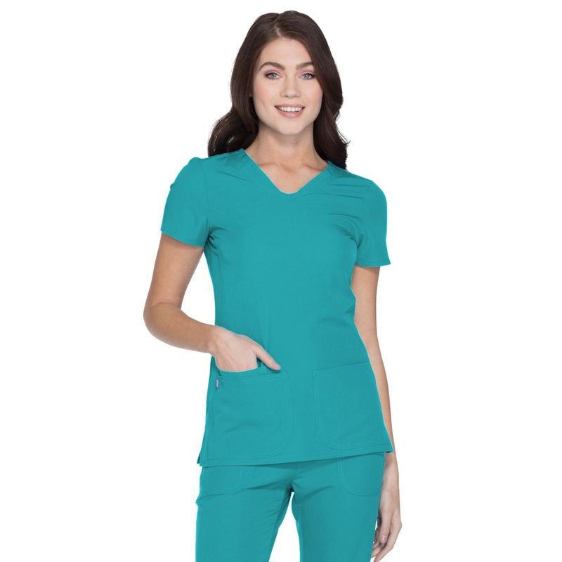 Women's Shaped V-Neck Top - 20710 - Teal Blue