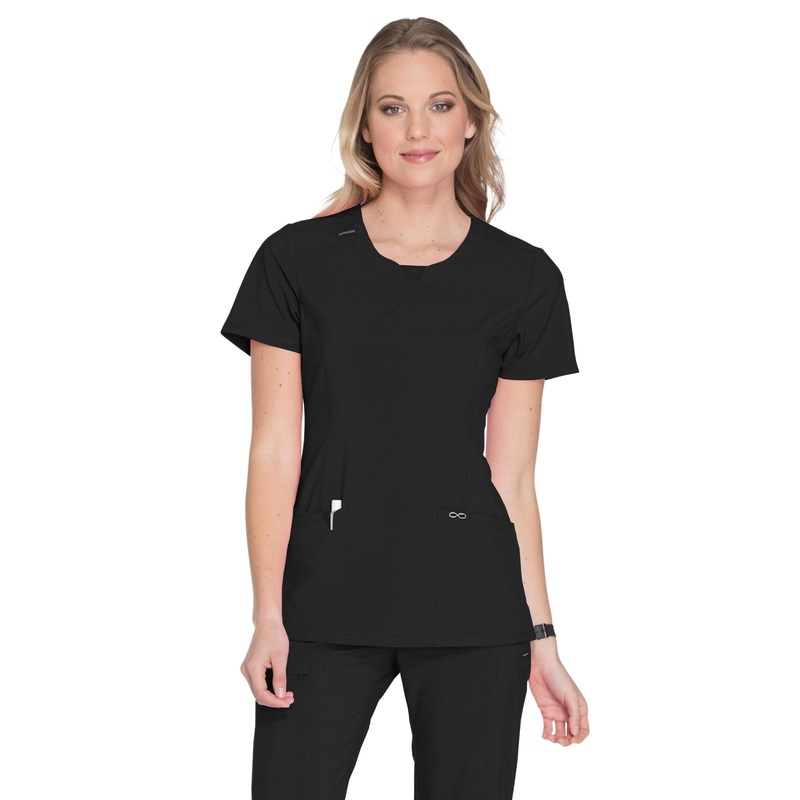 Women's Stretch Rib-knit Back Panel Round Neck Top - 2624A - Black