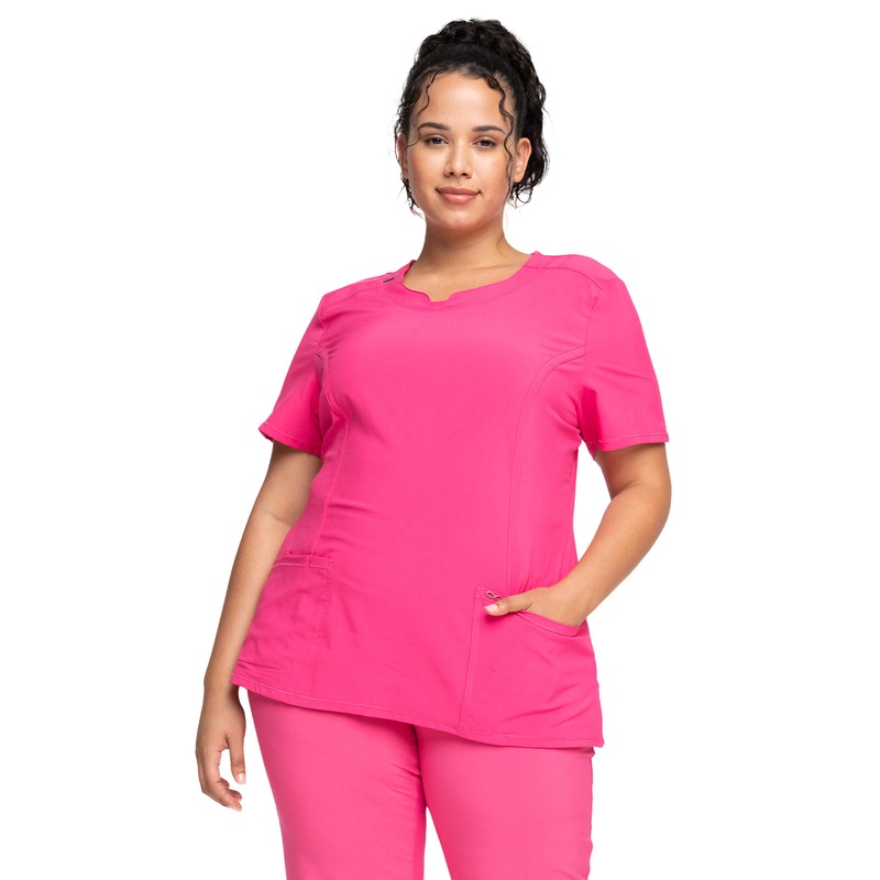 Women's Stretch Rib-knit Back Panel Round Neck Top - 2624A - Carmine Pink