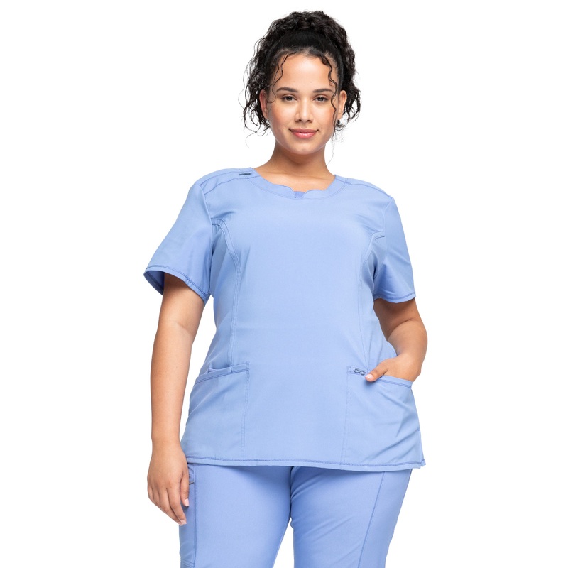 Women's Stretch Rib-knit Back Panel Round Neck Top - 2624A - Ciel