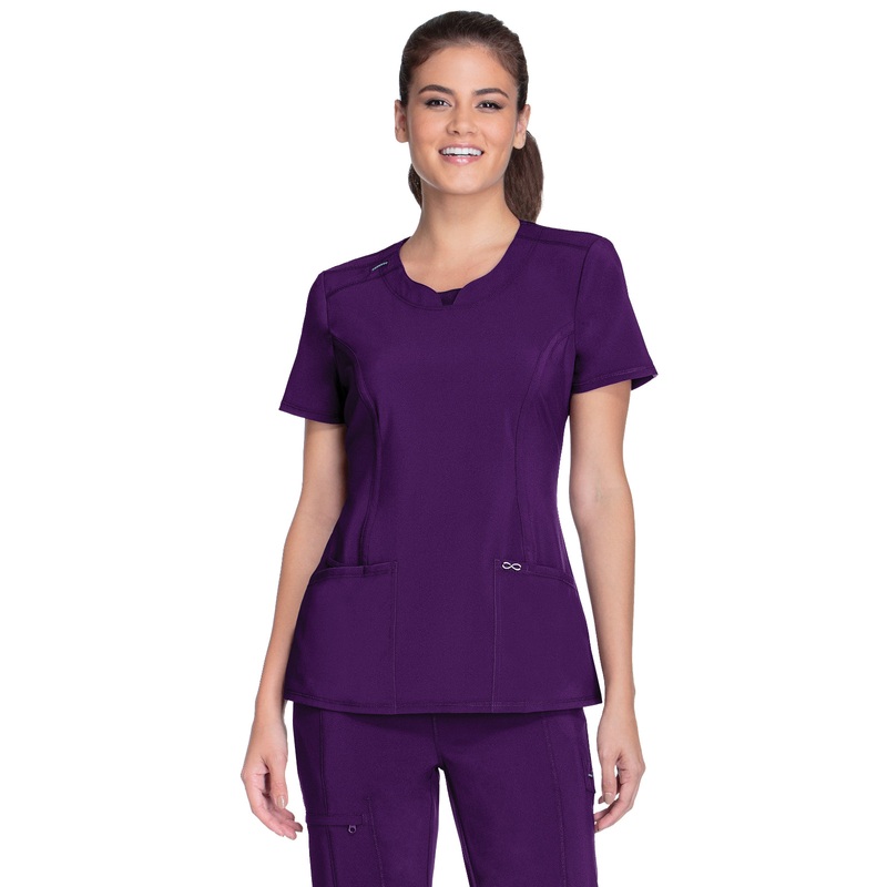 Women's Stretch Rib-knit Back Panel Round Neck Top - 2624A - Eggplant