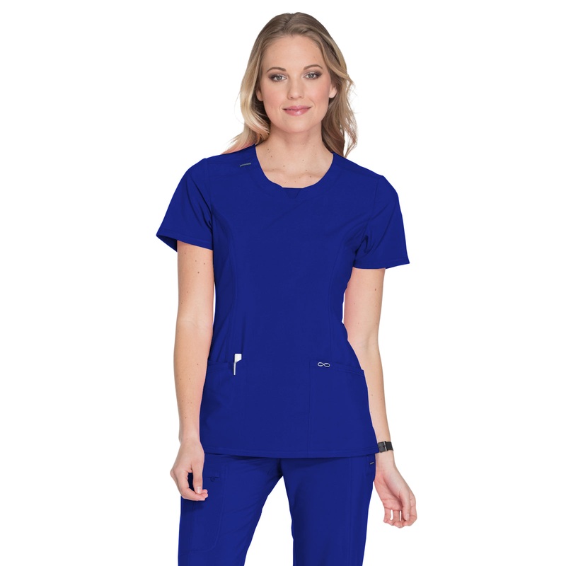 Women's Stretch Rib-knit Back Panel Round Neck Top - 2624A - Galaxy Blue