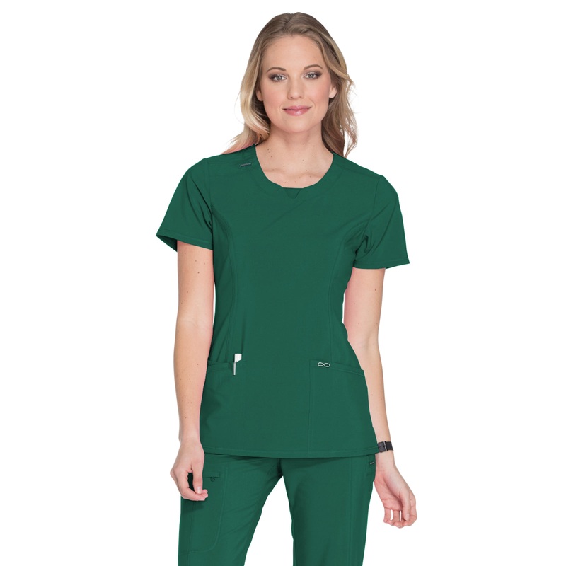 Women's Stretch Rib-knit Back Panel Round Neck Top - 2624A - Hunter Green