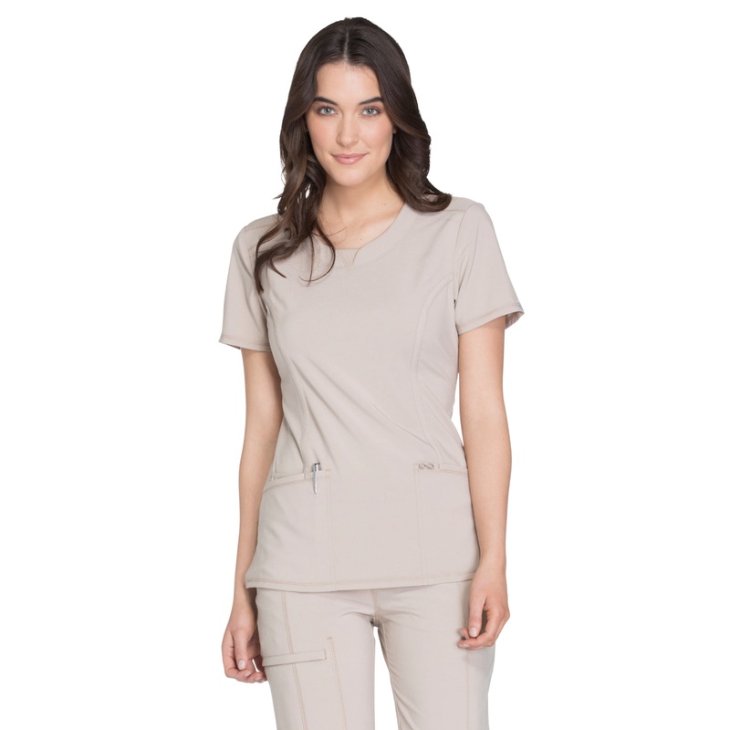 Women's Stretch Rib-knit Back Panel Round Neck Top - 2624A - Khaki
