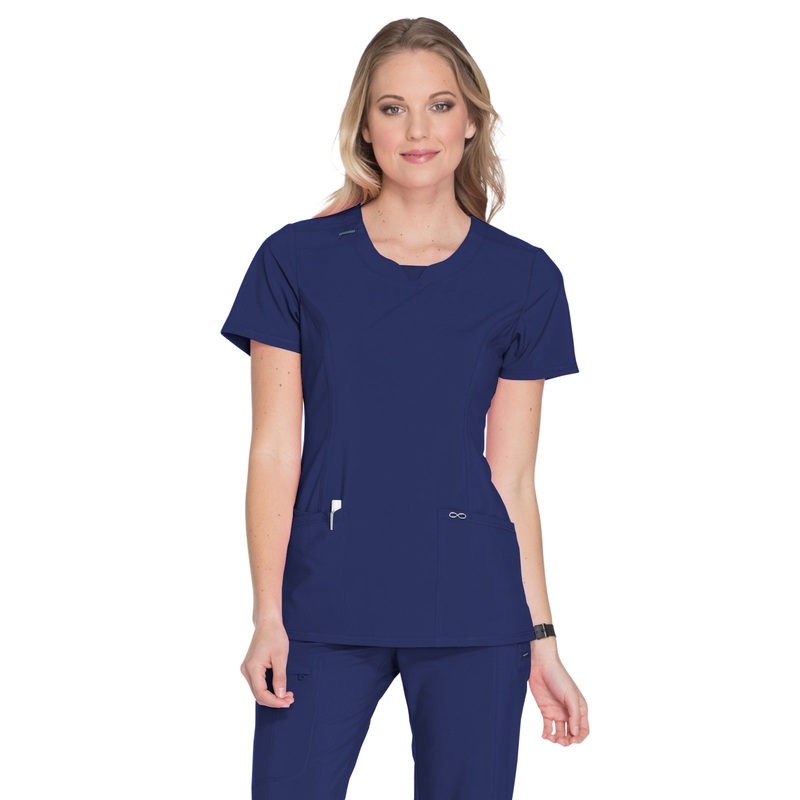 Women's Stretch Rib-knit Back Panel Round Neck Top - 2624A - Navy