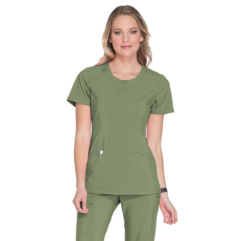 Women's Stretch Rib-knit Back Panel Round Neck Top - 2624A - Olive