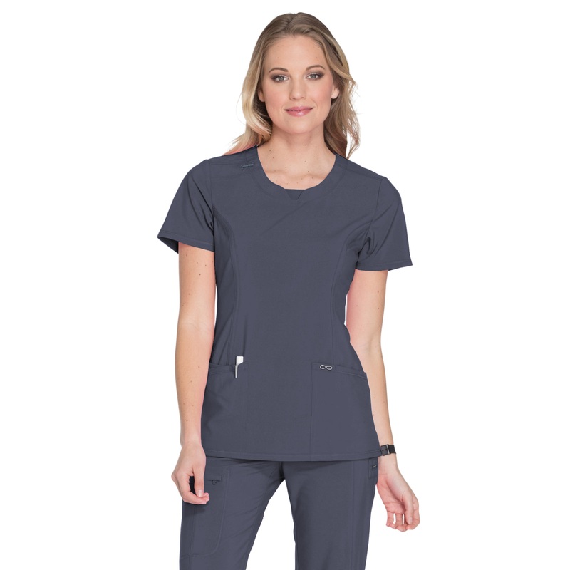 Women's Stretch Rib-knit Back Panel Round Neck Top - 2624A - Pewter
