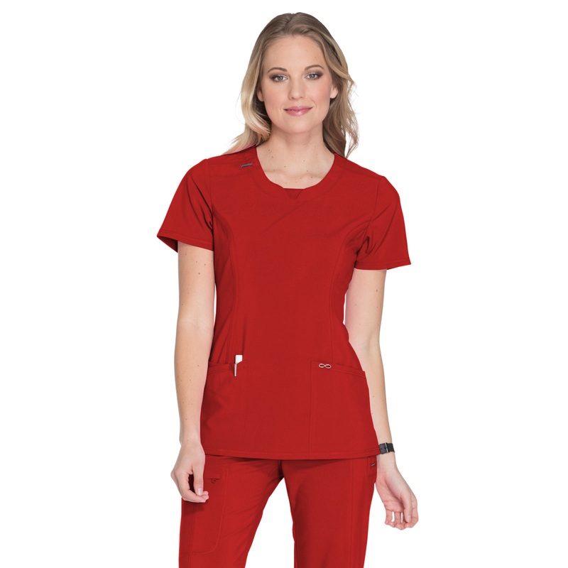 Women's Stretch Rib-knit Back Panel Round Neck Top - 2624A - Red