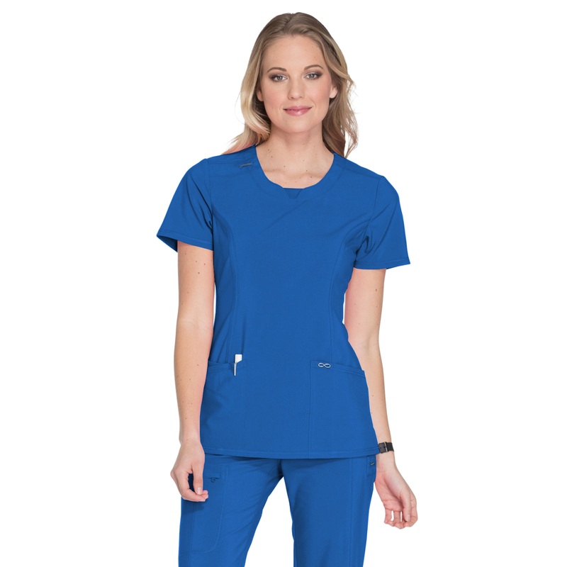 Women's Stretch Rib-knit Back Panel Round Neck Top - 2624A - Royal
