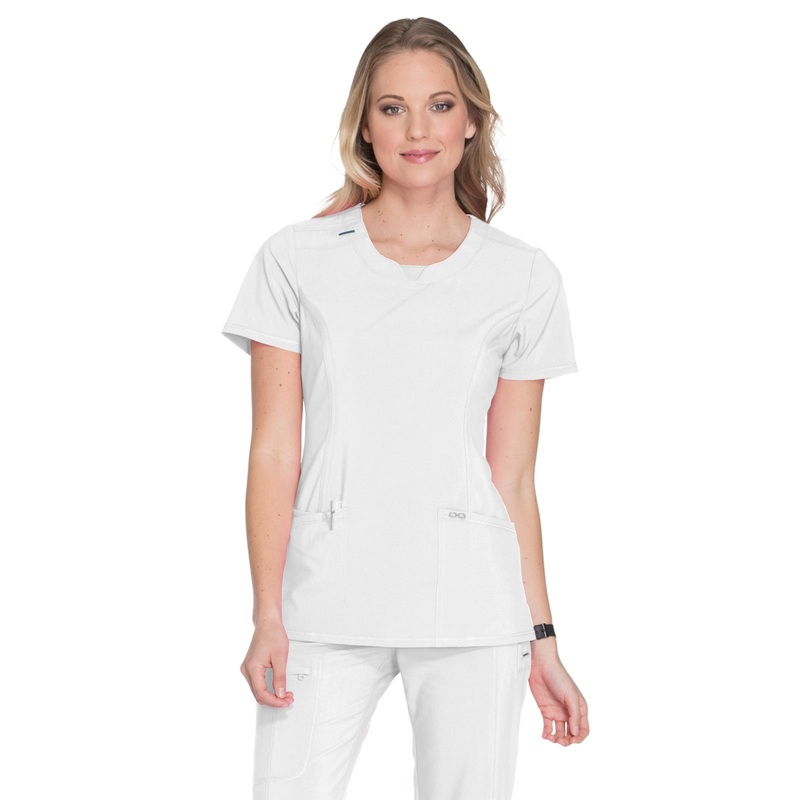 Women's Stretch Rib-knit Back Panel Round Neck Top - 2624A - White