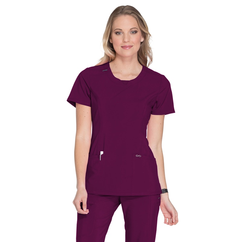 Women's Stretch Rib-knit Back Panel Round Neck Top - 2624A - Wine