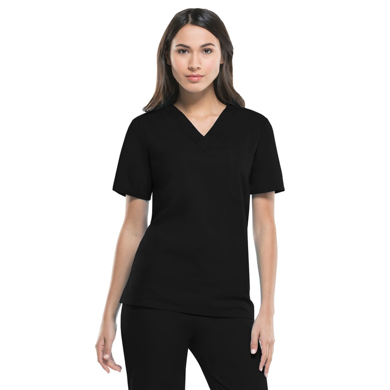 Unisex 1-Pocket Tuckable V-Neck Top - 83706 - Black