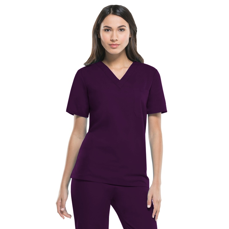Unisex 1-Pocket Tuckable V-Neck Top - 83706 - Eggplant