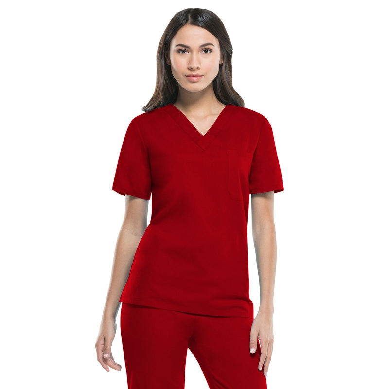 Unisex 1-Pocket Tuckable V-Neck Top - 83706 - Red