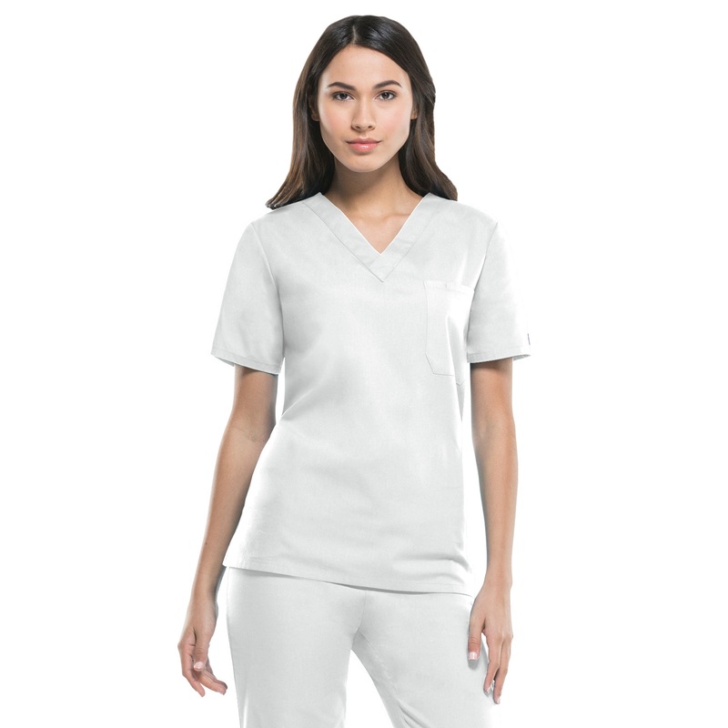 Unisex 1-Pocket Tuckable V-Neck Top - 83706 - White