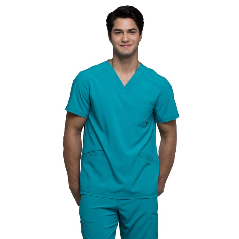 Men's Three-Pocket V-Neck Top - CK900A - Teal Blue