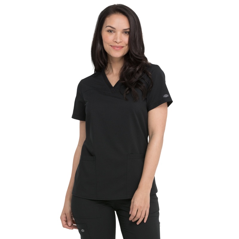 Women's V-Neck Top With Rib Knit Panels - DK870 - Black