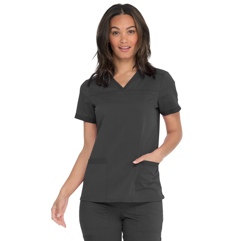 Women's V-Neck Top With Rib Knit Panels - DK870 - Pewter