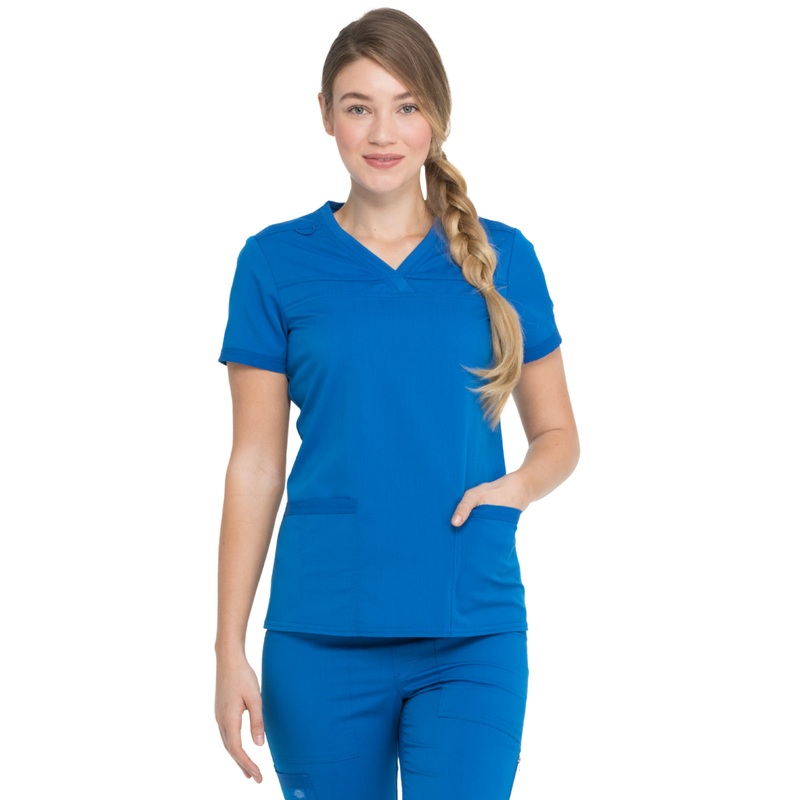 Women's V-Neck Top With Rib Knit Panels - DK870 - Royal