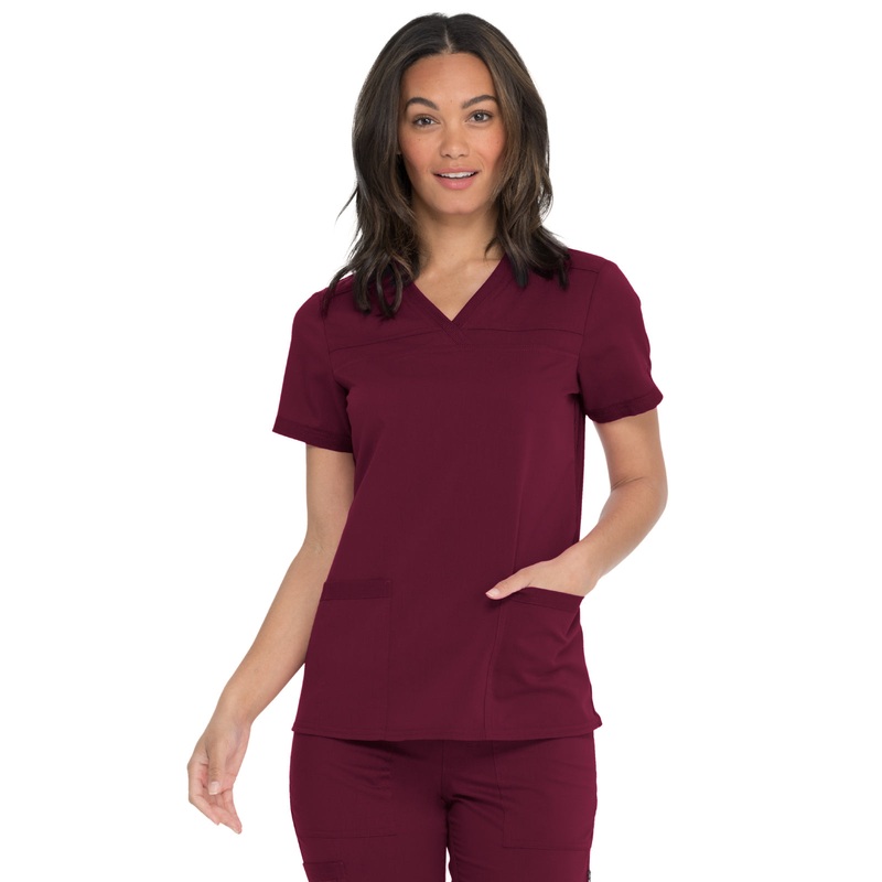 Women's V-Neck Top With Rib Knit Panels - DK870 - Wine