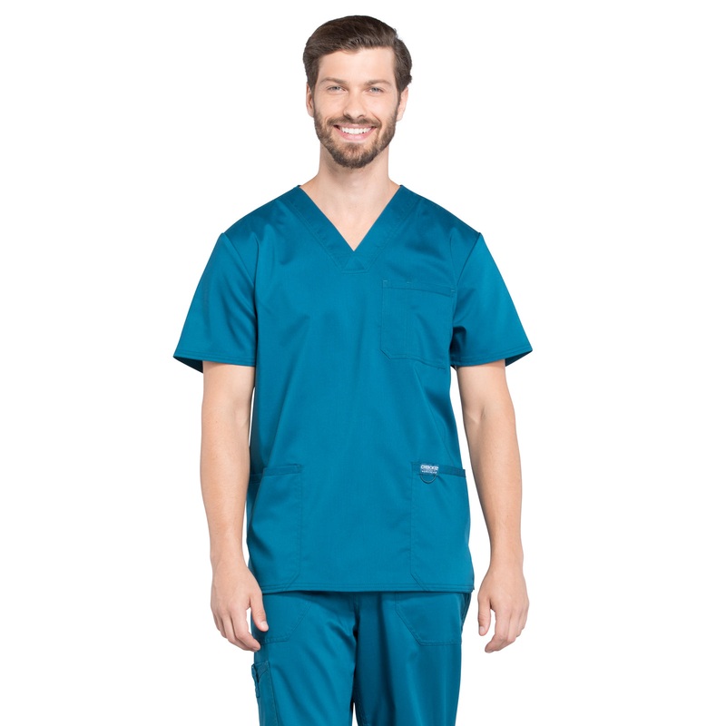 Men's 3-Pocket V-Neck Top - WW670 - Caribbean Blue