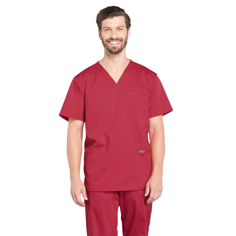 Men's 3-Pocket V-Neck Top - WW670 - Red