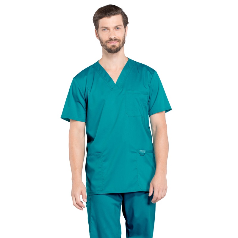 Men's 3-Pocket V-Neck Top - WW670 - Teal Blue
