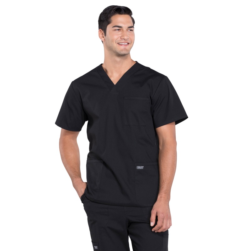 Men's 4-Pocket V-Neck Top - WW695 - Black